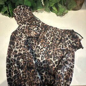 One-Shoulder Leopard Print Ruffled Top By Maeve Size M